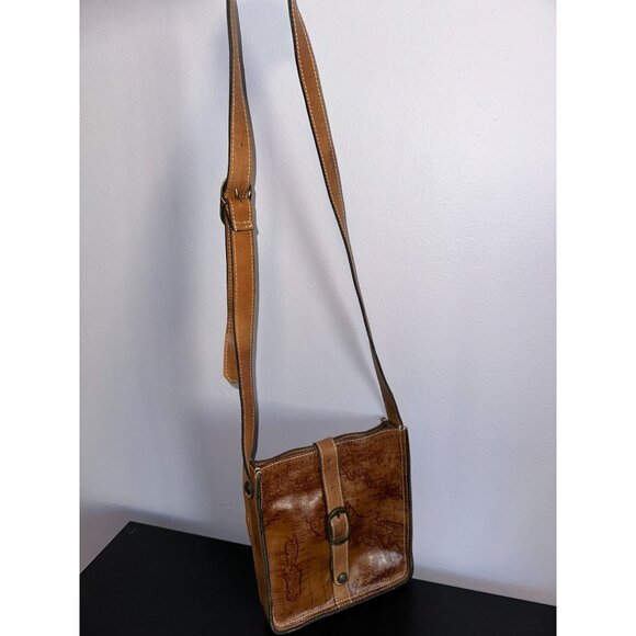 Patricia Nash Venezia Pouch Crossbody Leather Signature Map Print Riot Rust NEW - Picture 5 of 9